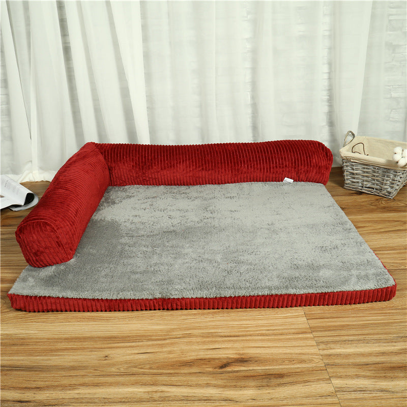 Corduroy Dog Sofa Bed, Cozy Non-Slip Comfort - photo 1